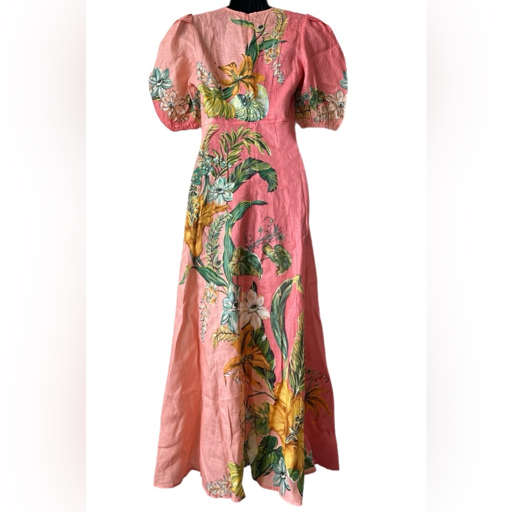 ALEMAIS Anika floral linen Coral Maxi Dress - Picture 6 of 8